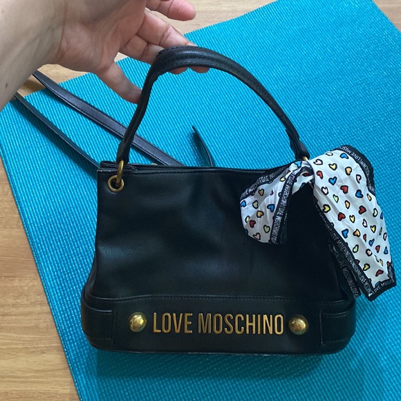 Love Moschino Handbags - NWT love moschino black leather bag with scarf and crossbody strap